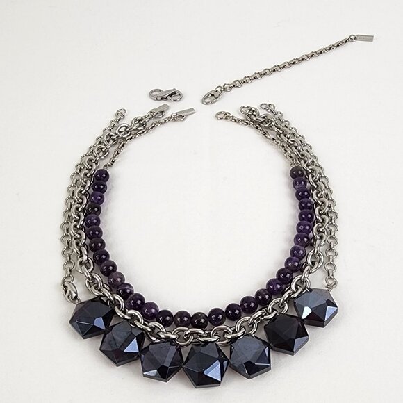 Lia Sophia Layered Amethyst Convertible 5 pc Necklace Sterling Silver - Picture 5 of 16